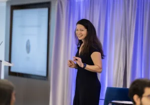 Allison Shapira speaking with senior executives about trust, credibility, and what makes leaders believable.