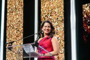 Allison Shapira speaks at a podium after being inducted into the National Speakers Association's CPAE Speaker Hall of Fame at the 2026 annual conference in Austin, Texas.